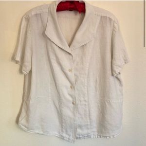 FLAX White Linen Boxy Short Sleeve Button Blouse L